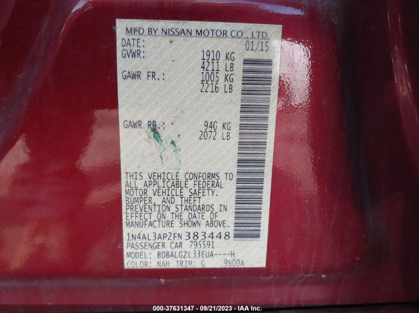 2015 NISSAN ALTIMA 2.5/S/SV/SL - 1N4AL3AP2FN383448