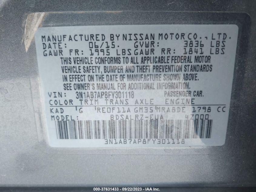 2015 NISSAN SENTRA SR - 3N1AB7AP8FY301118