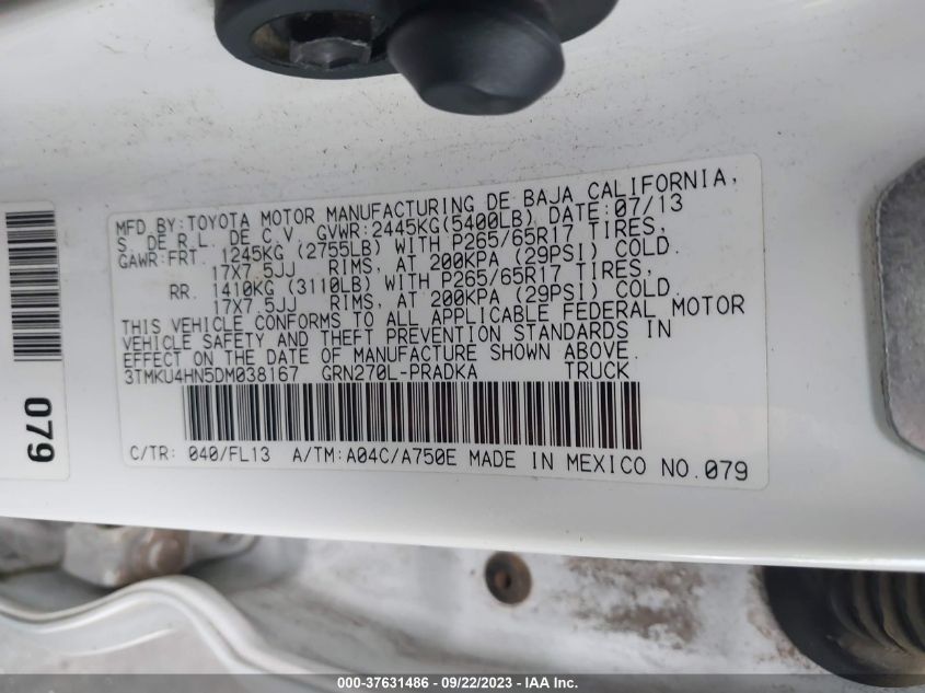 2013 TOYOTA TACOMA PRERUNNER - 3TMKU4HN5DM038167