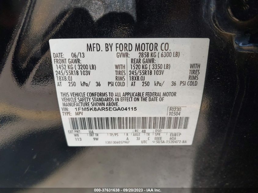 2014 FORD UTILITY POLICE 1FM5K8AR5EGA04115