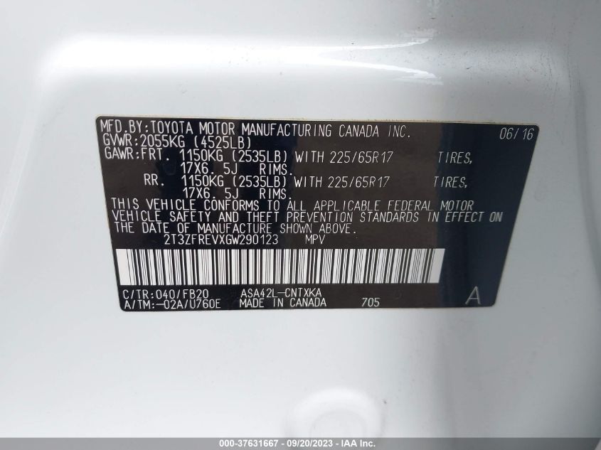 2016 TOYOTA RAV4 LE - 2T3ZFREVXGW290123
