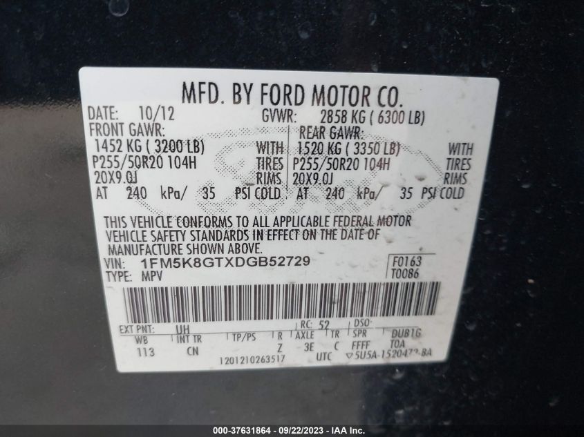 2013 FORD EXPLORER SPORT - 1FM5K8GTXDGB52729