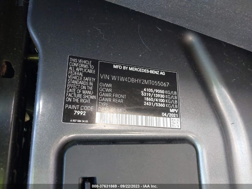 2021 MERCEDES-BENZ SPRINTER VAN W1W4DBHY2MT055067