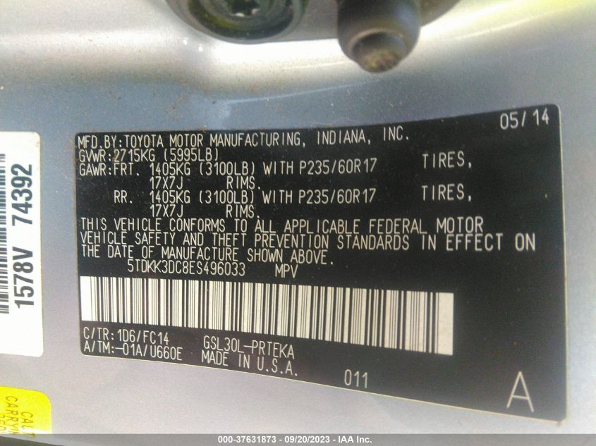 2014 TOYOTA SIENNA LE - 5TDKK3DC8ES496033