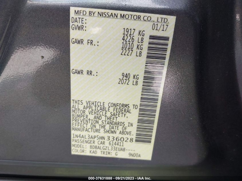 2017 NISSAN ALTIMA 2.5/S/SV/SL/SR - 1N4AL3AP5HN336028