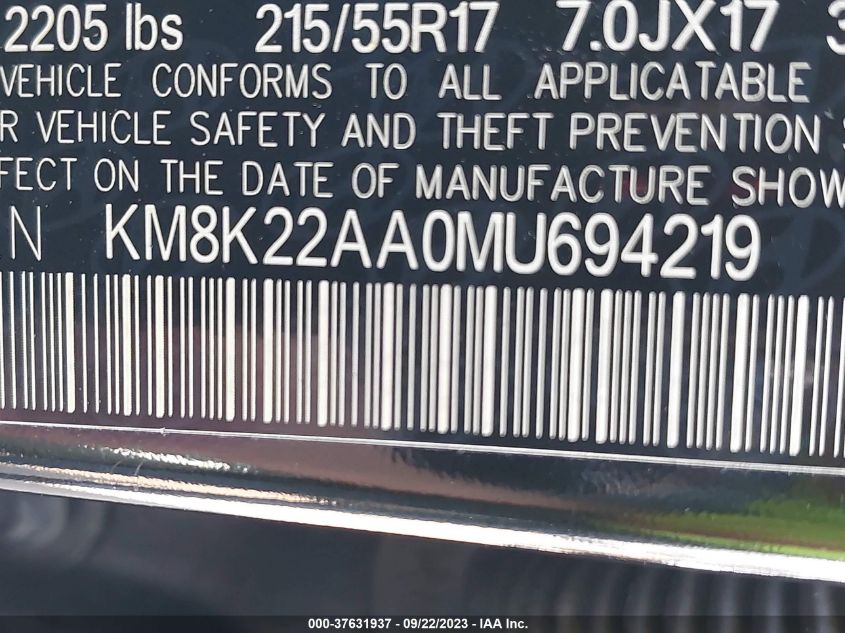 2021 HYUNDAI KONA SEL - KM8K22AA0MU694219