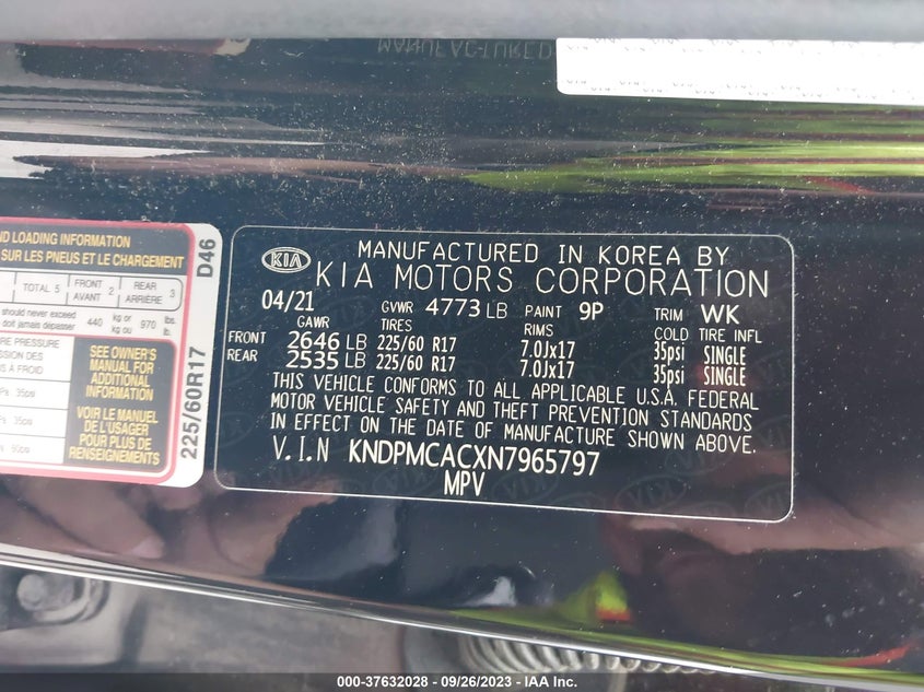 VIN KNDPMCACXN7965797 2022 KIA SPORTAGE LX