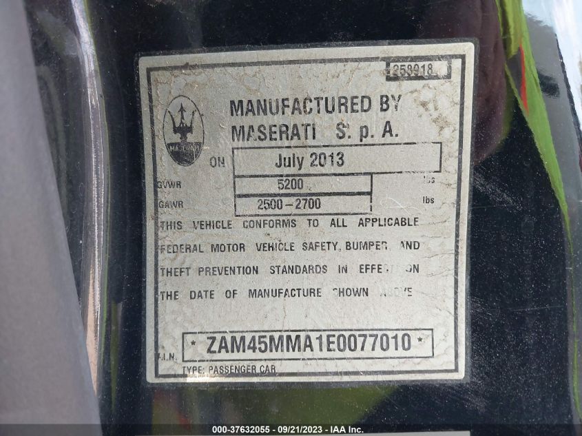 2014 MASERATI GRANTURISMO CONVERTIBLE ZAM45MMA1E0077010