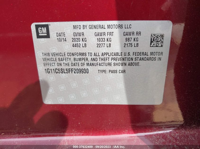 2015 CHEVROLET MALIBU LT - 1G11C5SL5FF209930