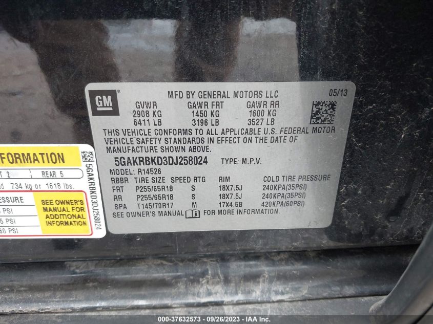 2013 BUICK ENCLAVE CONVENIENCE - 5GAKRBKD3DJ258024
