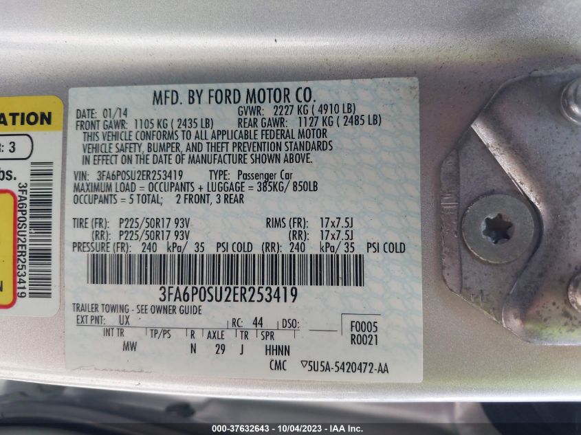 2014 FORD FUSION ENERGI TITANIUM - 3FA6P0SU2ER253419