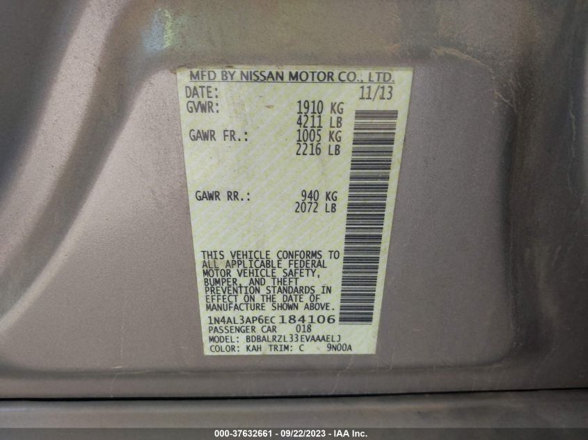 2014 NISSAN ALTIMA 2.5 S - 1N4AL3AP6EC184106
