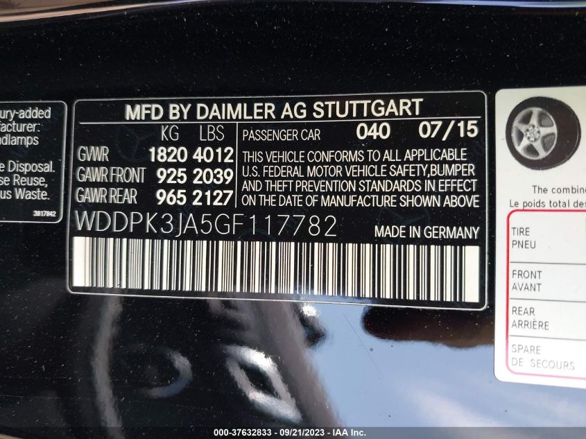 2016 MERCEDES-BENZ SLK SLK 300 - WDDPK3JA5GF117782