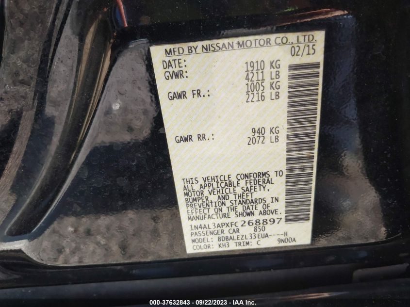 2015 NISSAN ALTIMA 2.5 S - 1N4AL3APXFC268897