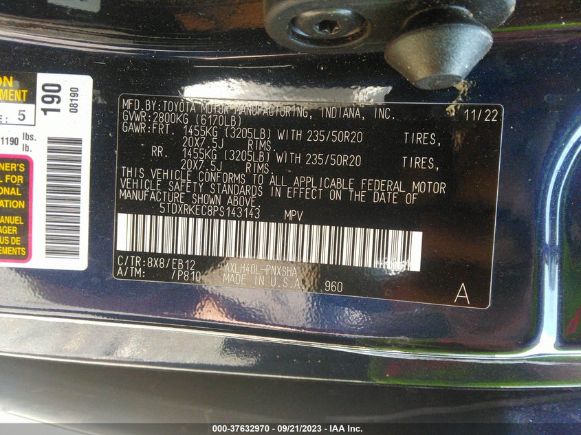 VIN 5TDXRKEC8PS143143 2023 TOYOTA SIENNA XSE/XSE 25TH ANNIVERSARY