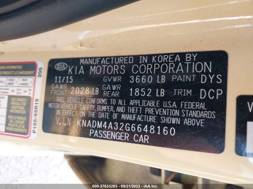 2016 KIA RIO LX - KNADM4A32G6648160
