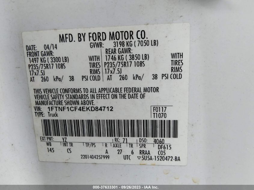 2014 FORD F-150 XL/XLT/STX - 1FTNF1CF4EKD84712