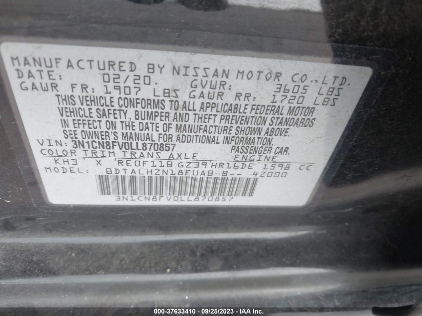 2020 NISSAN VERSA SR - 3N1CN8FV0LL870857