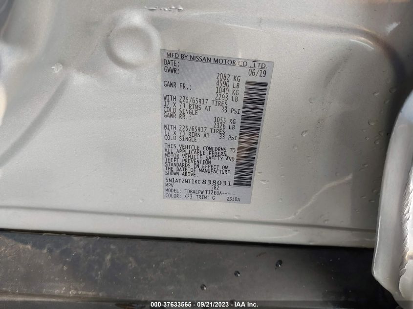 2019 NISSAN ROGUE S - 5N1AT2MT1KC838031