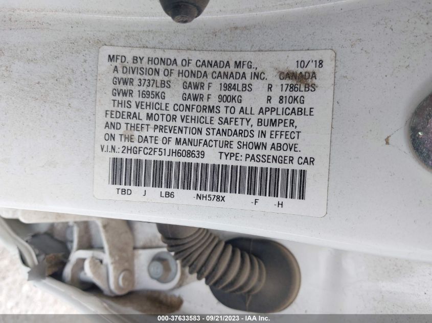 2018 HONDA CIVIC SEDAN LX - 2HGFC2F51JH608639