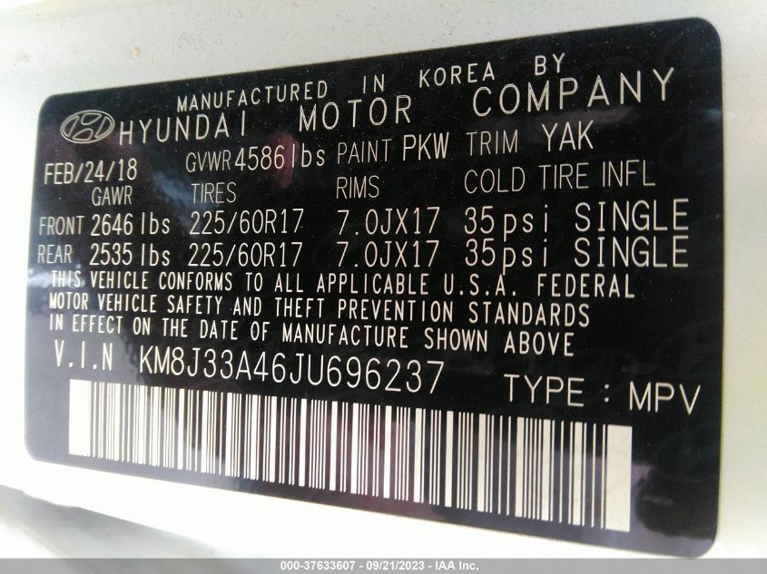 2018 HYUNDAI TUCSON LIMITED/SPORT AND ECO/SE - KM8J33A46JU696237