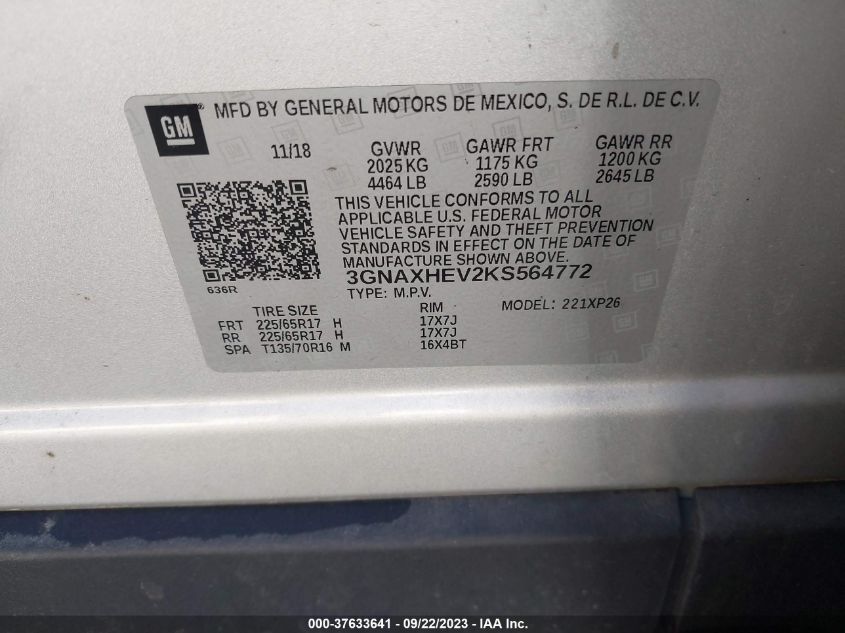 2019 CHEVROLET EQUINOX LS - 3GNAXHEV2KS564772