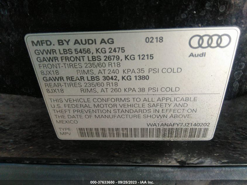 2018 AUDI Q5 PREMIUM/TECH PREMIUM - WA1ANAFY7J2140202