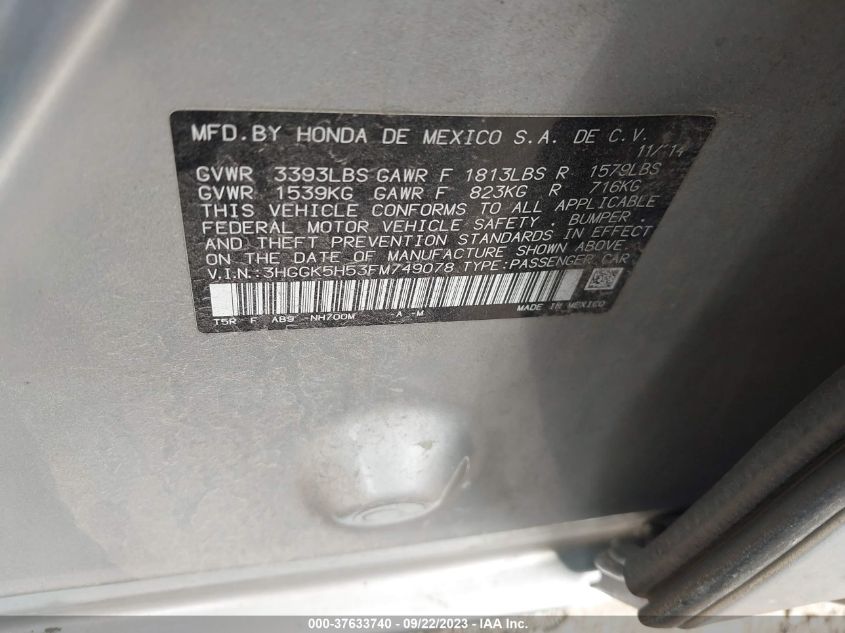2015 HONDA FIT LX - 3HGGK5H53FM749078