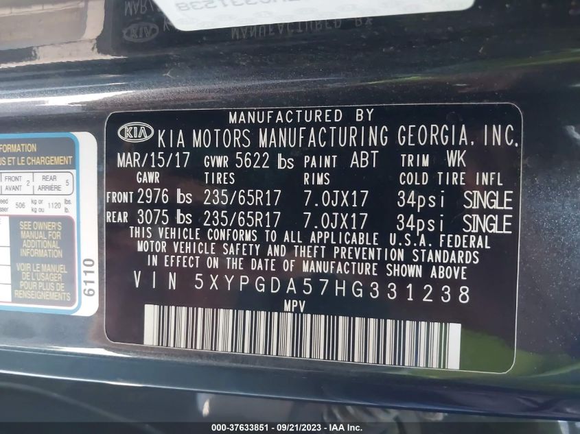 2017 KIA SORENTO LX V6 - 5XYPGDA57HG331238
