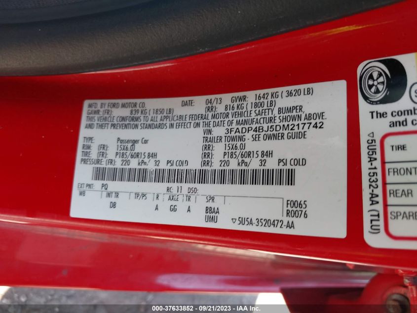 2013 FORD FIESTA SE - 3FADP4BJ5DM217742