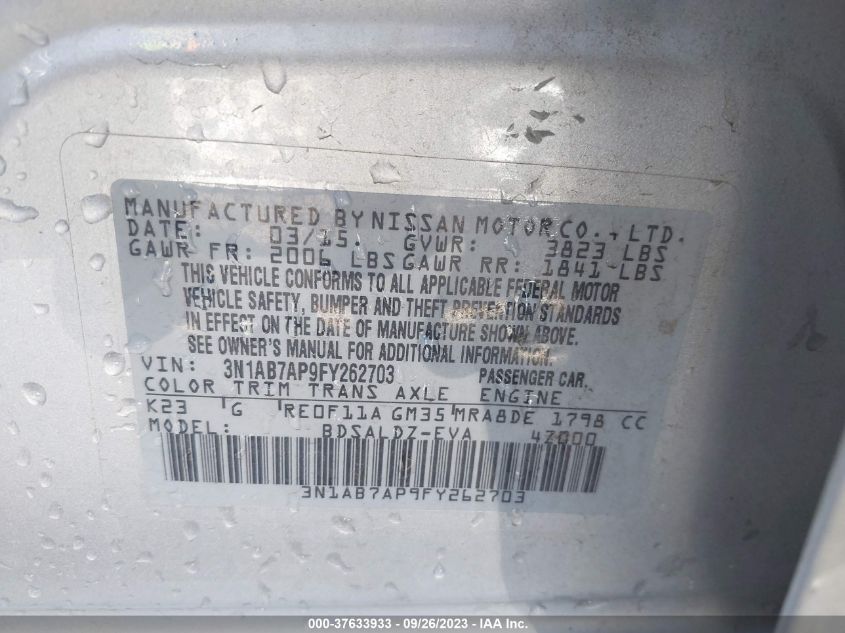 2015 NISSAN SENTRA SR/SL/S/SV/FE+ S - 3N1AB7AP9FY262703