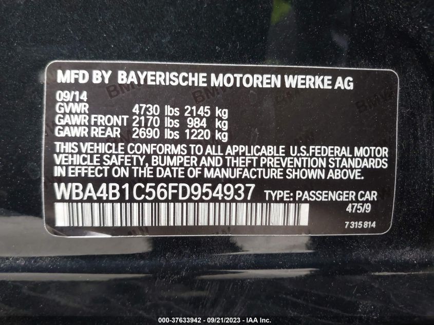 2015 BMW 4 SERIES 435I - WBA4B1C56FD954937