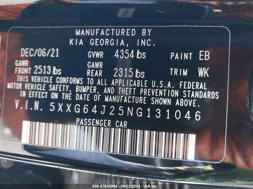 2022 KIA K5 GT-LINE - 5XXG64J25NG131046