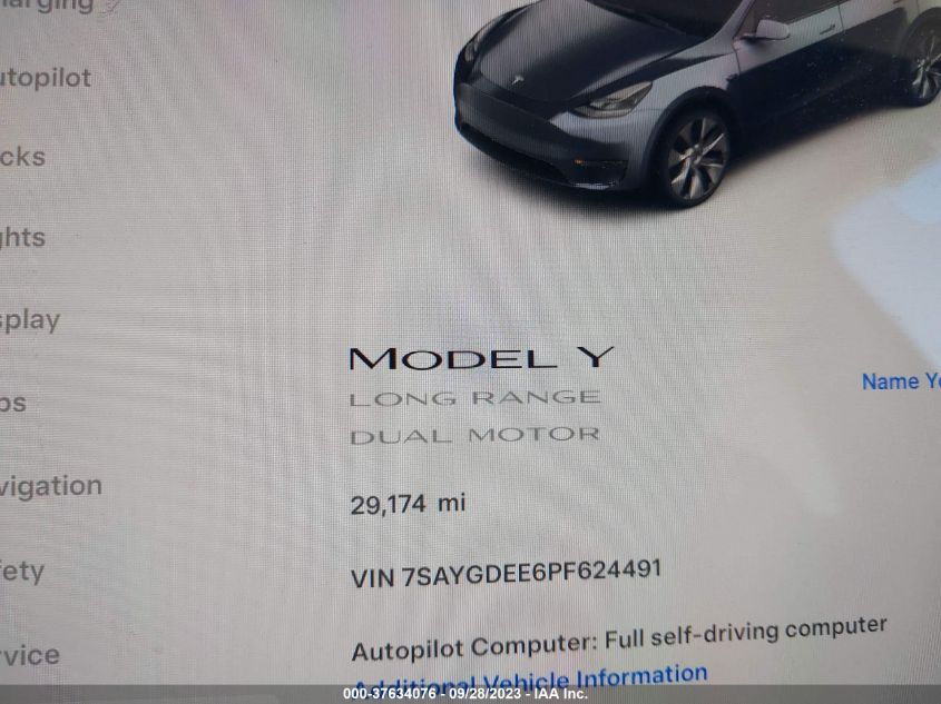 2023 TESLA MODEL Y LONG RANGE - 7SAYGDEE6PF624491
