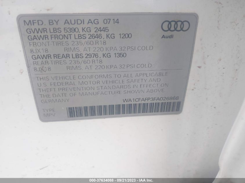 WA1CFAFP3FA026868 2015 AUDI Q5, photo no. 9