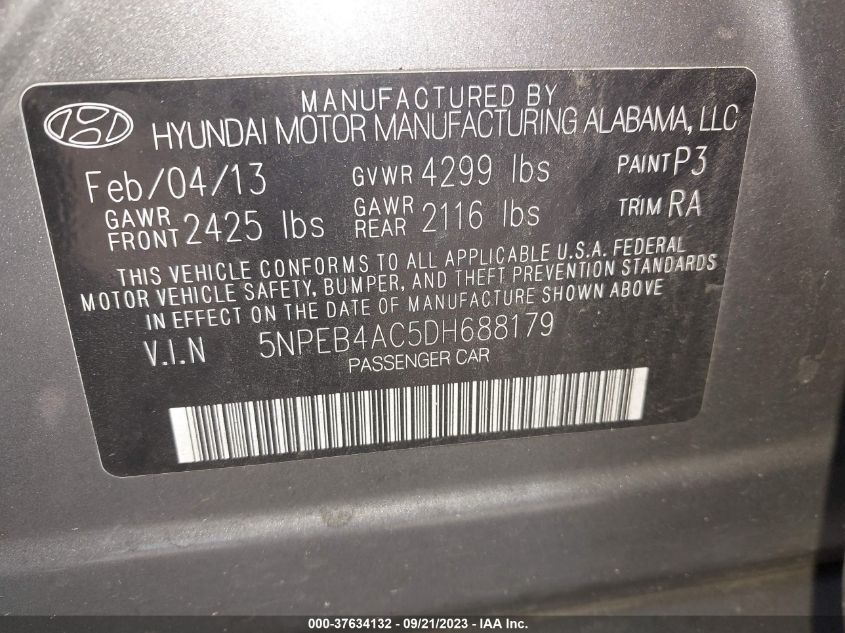 2013 HYUNDAI SONATA GLS PZEV - 5NPEB4AC5DH688179