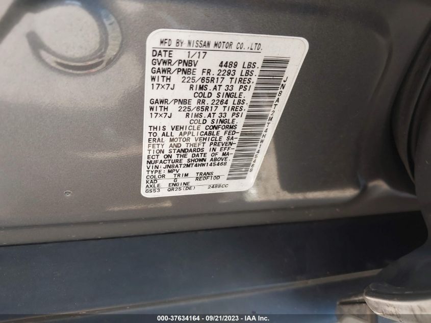 2017 NISSAN ROGUE S/SL/SV - JN8AT2MT4HW145468