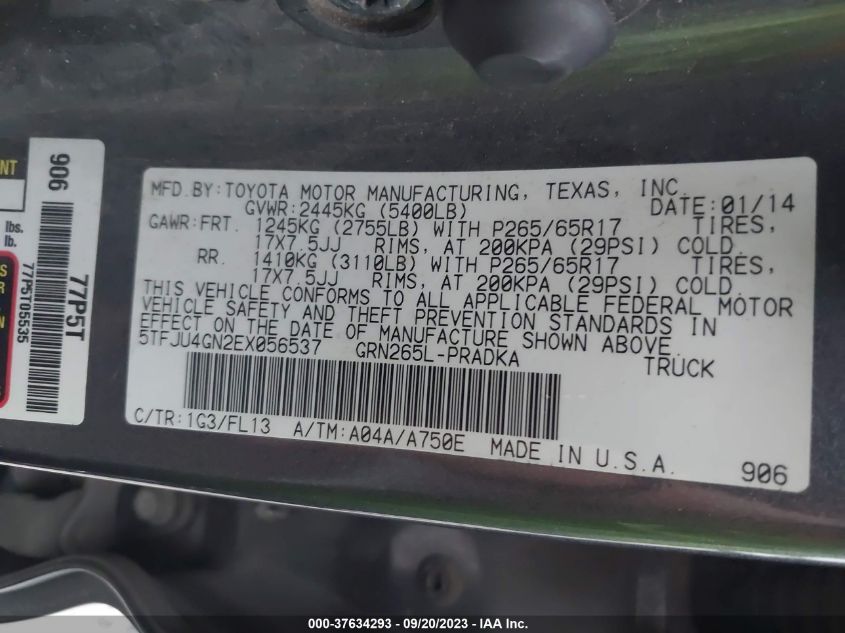 2014 TOYOTA TACOMA PRERUNNER - 5TFJU4GN2EX056537