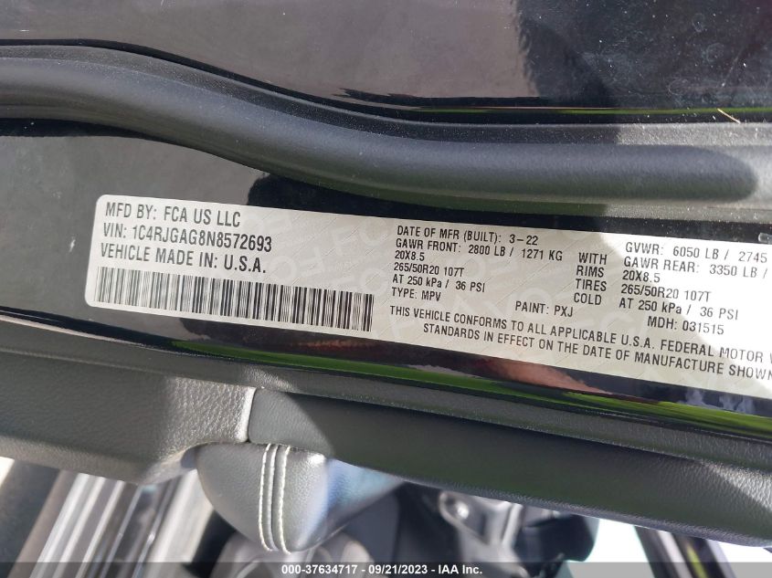 2022 JEEP GRAND CHEROKEE ALTITUDE - 1C4RJGAG8N8572693
