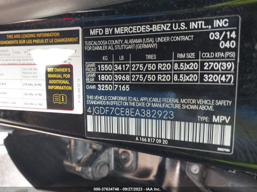 2014 MERCEDES-BENZ GL 450 4JGDF7CE8EA382923