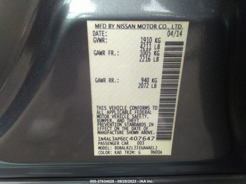 2014 NISSAN ALTIMA 2.5 S - 1N4AL3AP6EC407647