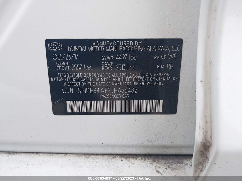 VIN 5NPE34AF2JH666482 2018 HYUNDAI SONATA LIMITED