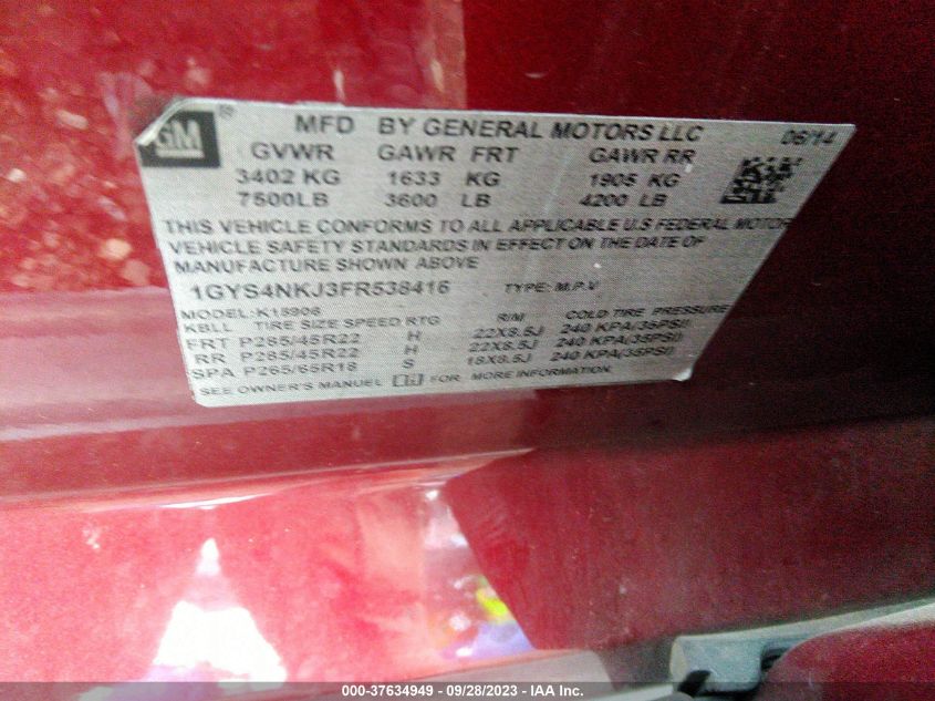 2015 CADILLAC ESCALADE PREMIUM - 1GYS4NKJ3FR538416