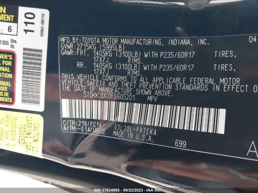 2015 TOYOTA SIENNA LE - 5TDKK3DC0FS605201