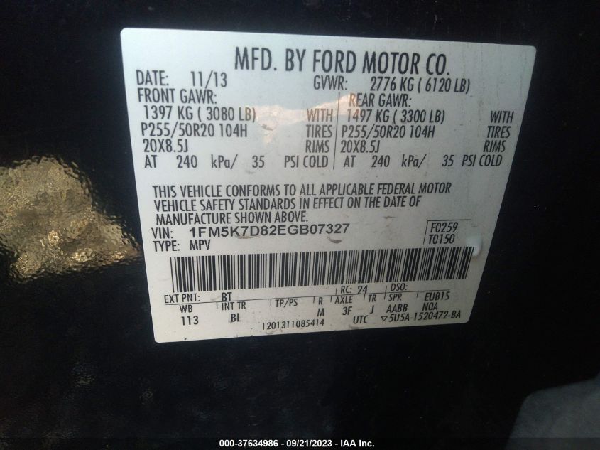 2014 FORD EXPLORER XLT - 1FM5K7D82EGB07327