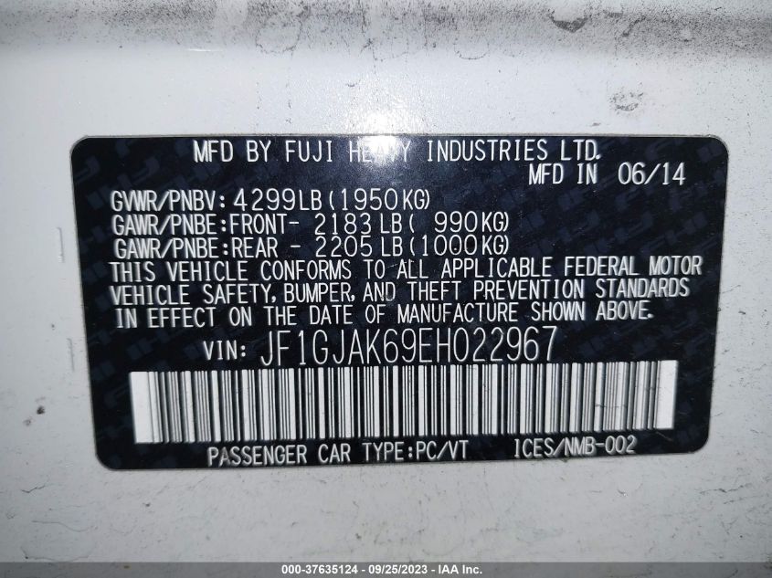 2014 SUBARU IMPREZA SEDAN LIMITED - JF1GJAK69EH022967