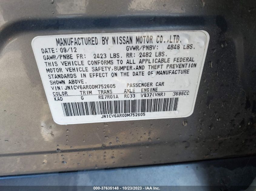 2013 INFINITI G37X JN1CV6AR0DM752605
