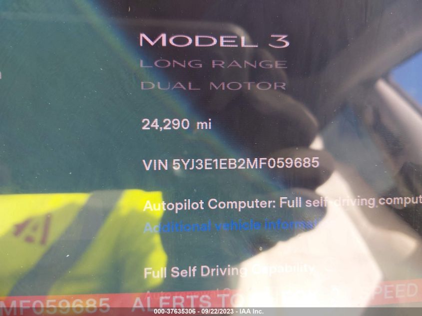 2021 TESLA MODEL 3 - 5YJ3E1EB2MF059685