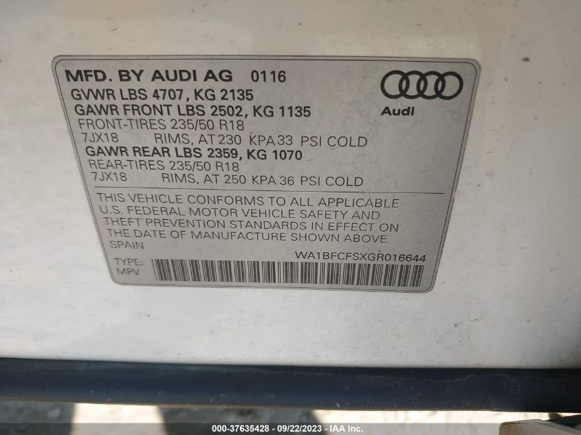 2016 AUDI Q3 PREMIUM PLUS - WA1BFCFSXGR016644