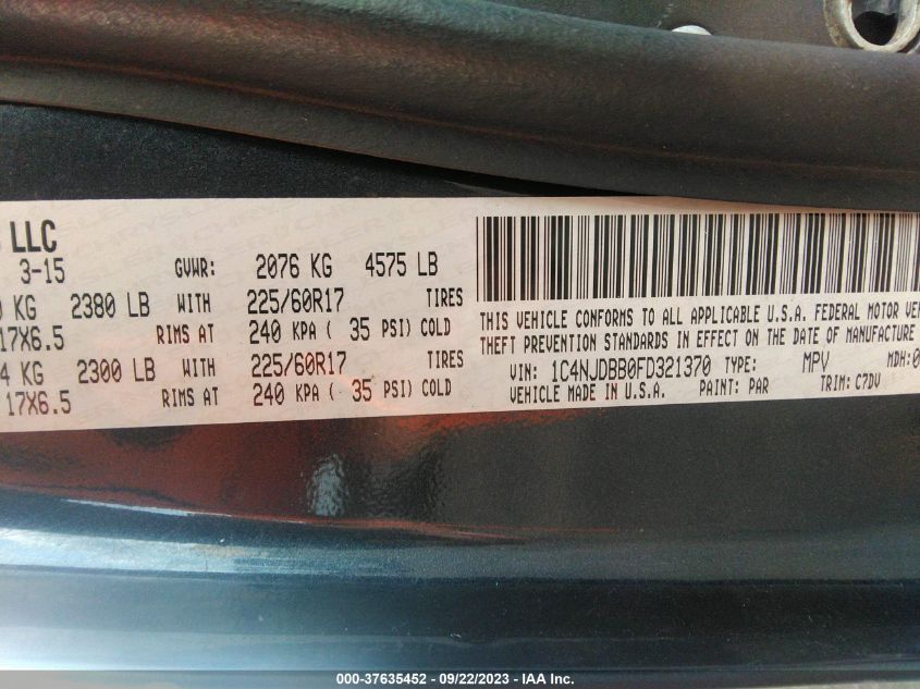 2015 JEEP COMPASS SPORT - 1C4NJDBB0FD321370